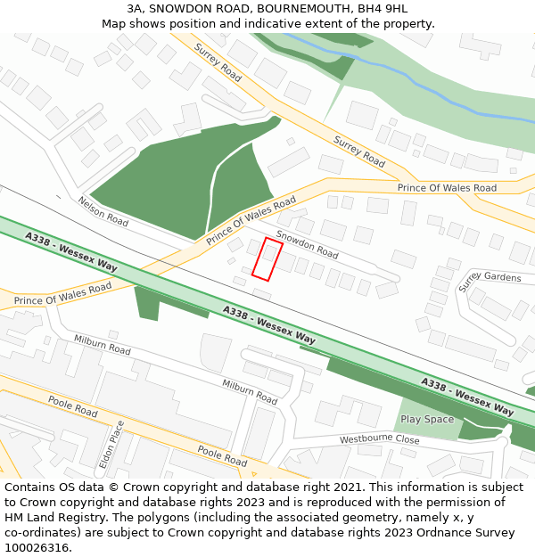 3A, SNOWDON ROAD, BOURNEMOUTH, BH4 9HL: Location map and indicative extent of plot