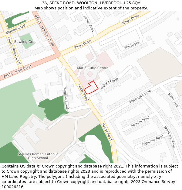 3A, SPEKE ROAD, WOOLTON, LIVERPOOL, L25 8QA: Location map and indicative extent of plot