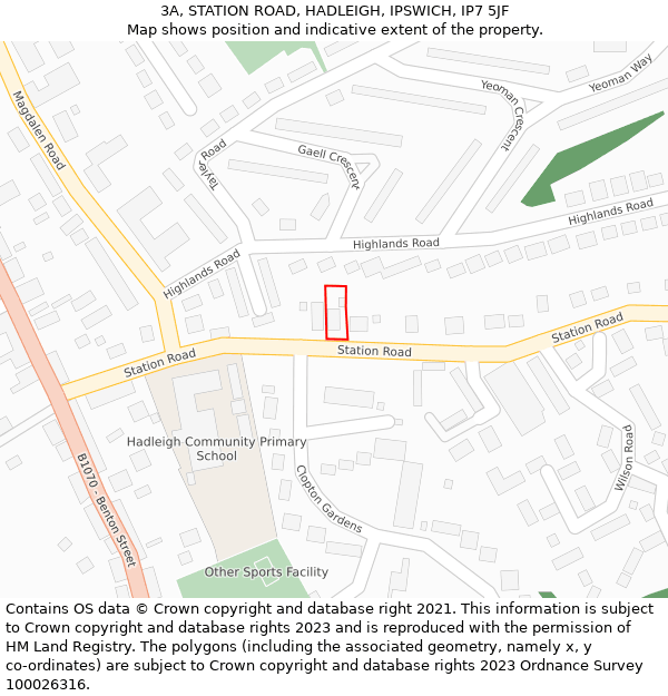 3A, STATION ROAD, HADLEIGH, IPSWICH, IP7 5JF: Location map and indicative extent of plot