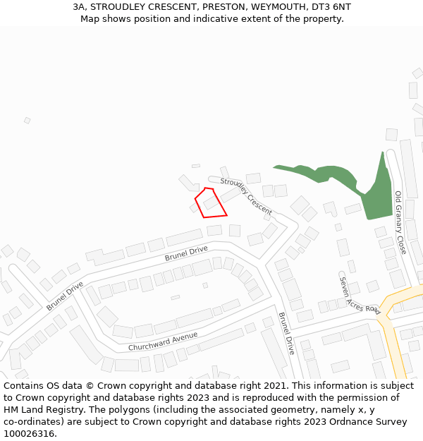 3A, STROUDLEY CRESCENT, PRESTON, WEYMOUTH, DT3 6NT: Location map and indicative extent of plot