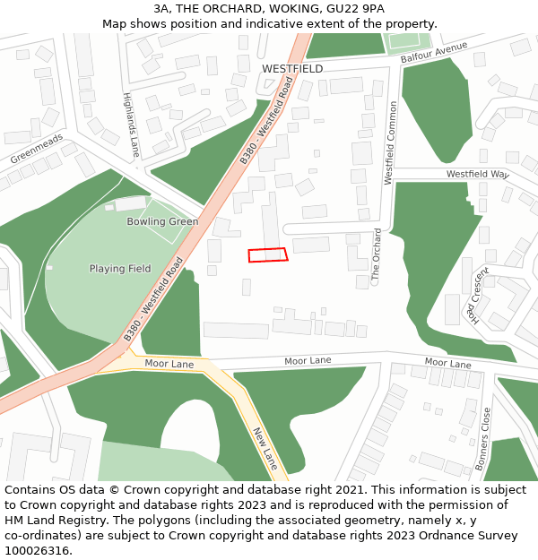 3A, THE ORCHARD, WOKING, GU22 9PA: Location map and indicative extent of plot