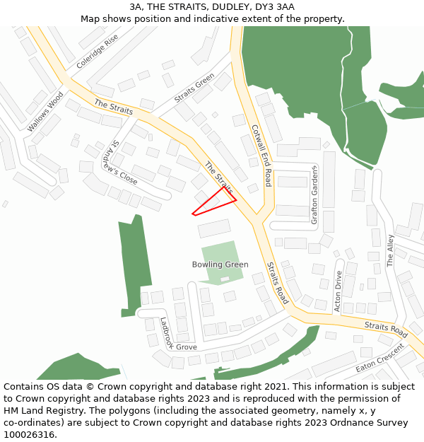 3A, THE STRAITS, DUDLEY, DY3 3AA: Location map and indicative extent of plot