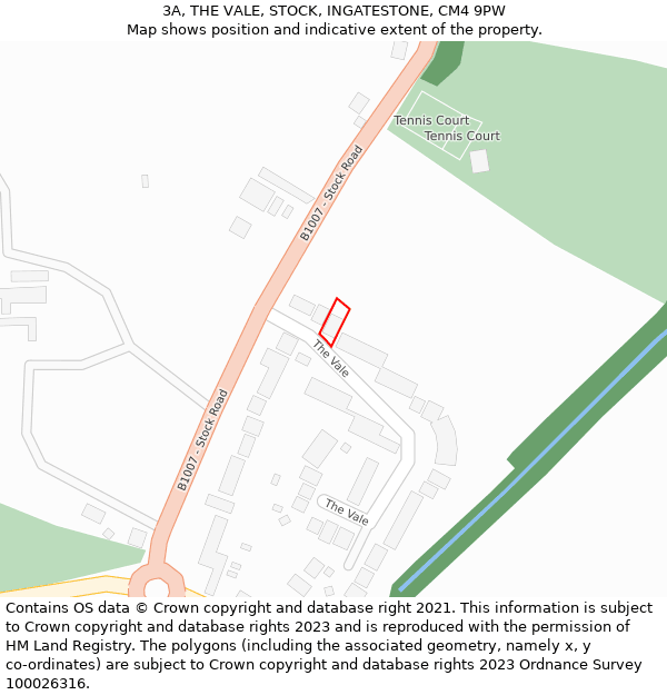 3A, THE VALE, STOCK, INGATESTONE, CM4 9PW: Location map and indicative extent of plot