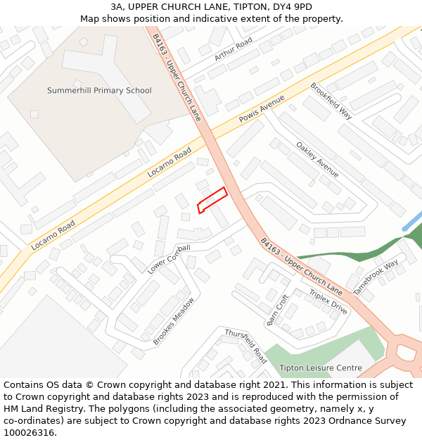 3A, UPPER CHURCH LANE, TIPTON, DY4 9PD: Location map and indicative extent of plot