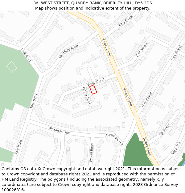 3A, WEST STREET, QUARRY BANK, BRIERLEY HILL, DY5 2DS: Location map and indicative extent of plot