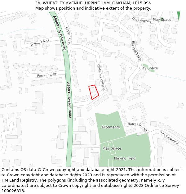 3A, WHEATLEY AVENUE, UPPINGHAM, OAKHAM, LE15 9SN: Location map and indicative extent of plot