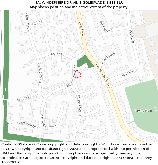 3A, WINDERMERE DRIVE, BIGGLESWADE, SG18 8LR: Location map and indicative extent of plot