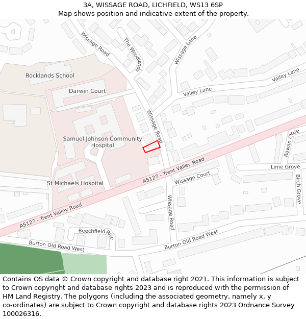 3A, WISSAGE ROAD, LICHFIELD, WS13 6SP: Location map and indicative extent of plot