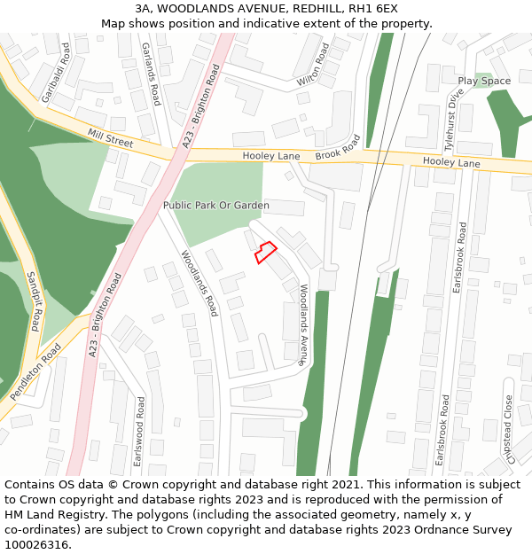 3A, WOODLANDS AVENUE, REDHILL, RH1 6EX: Location map and indicative extent of plot