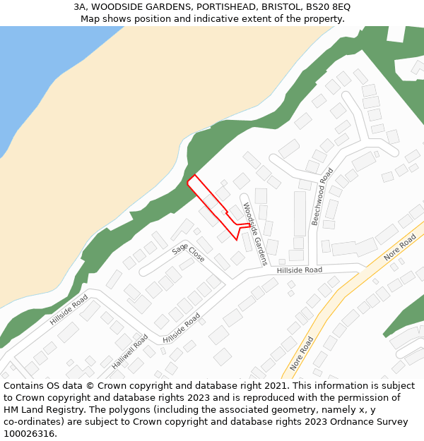 3A, WOODSIDE GARDENS, PORTISHEAD, BRISTOL, BS20 8EQ: Location map and indicative extent of plot