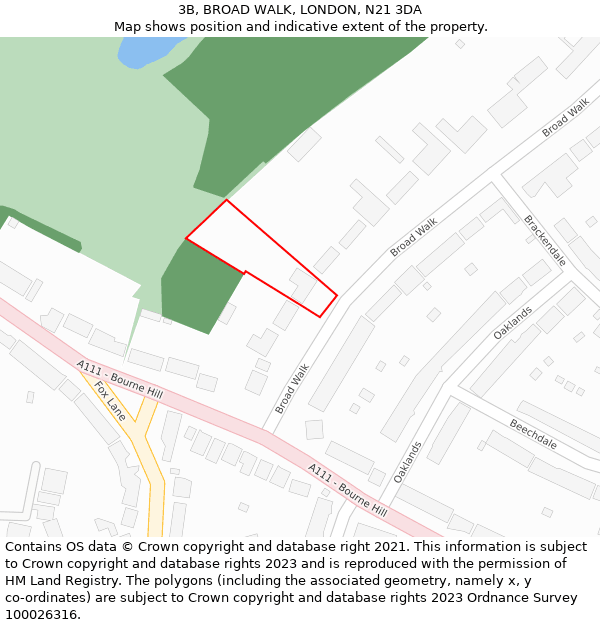 3B, BROAD WALK, LONDON, N21 3DA: Location map and indicative extent of plot