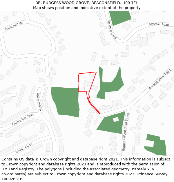 3B, BURGESS WOOD GROVE, BEACONSFIELD, HP9 1EH: Location map and indicative extent of plot