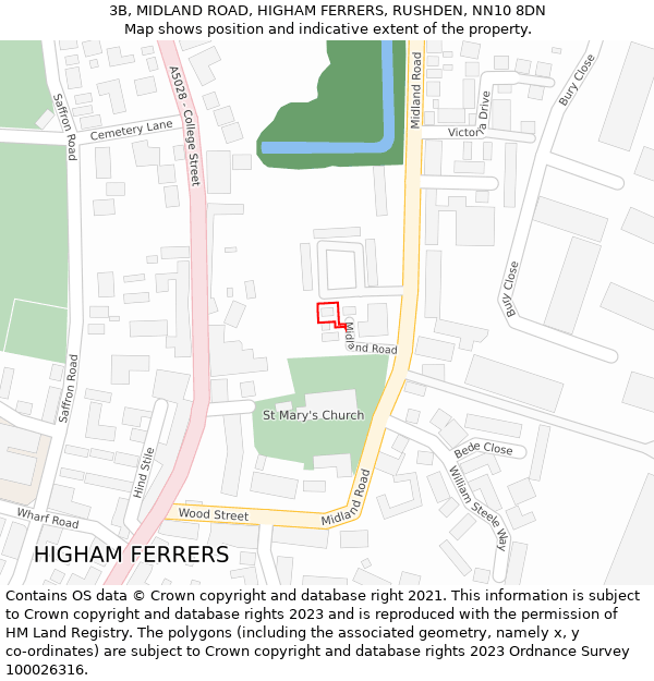 3B, MIDLAND ROAD, HIGHAM FERRERS, RUSHDEN, NN10 8DN: Location map and indicative extent of plot