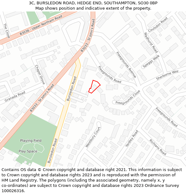 3C, BURSLEDON ROAD, HEDGE END, SOUTHAMPTON, SO30 0BP: Location map and indicative extent of plot
