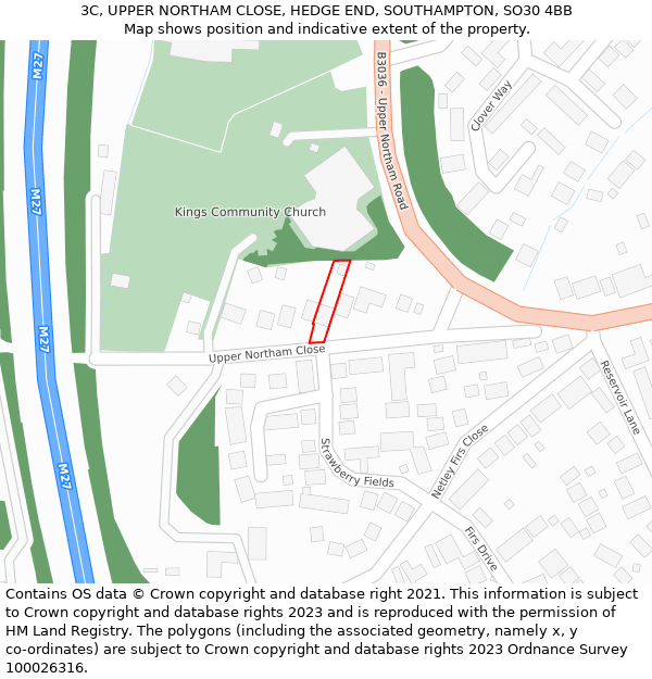 3C, UPPER NORTHAM CLOSE, HEDGE END, SOUTHAMPTON, SO30 4BB: Location map and indicative extent of plot