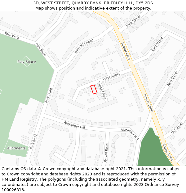 3D, WEST STREET, QUARRY BANK, BRIERLEY HILL, DY5 2DS: Location map and indicative extent of plot