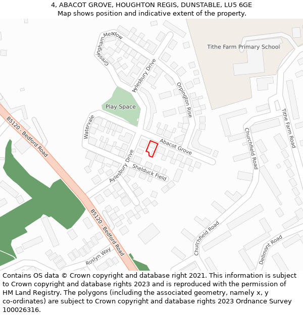 4, ABACOT GROVE, HOUGHTON REGIS, DUNSTABLE, LU5 6GE: Location map and indicative extent of plot