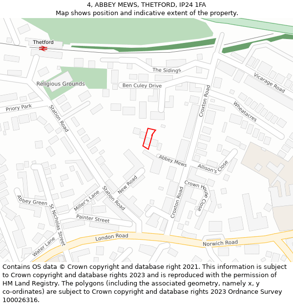 4, ABBEY MEWS, THETFORD, IP24 1FA: Location map and indicative extent of plot