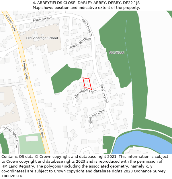 4, ABBEYFIELDS CLOSE, DARLEY ABBEY, DERBY, DE22 1JS: Location map and indicative extent of plot