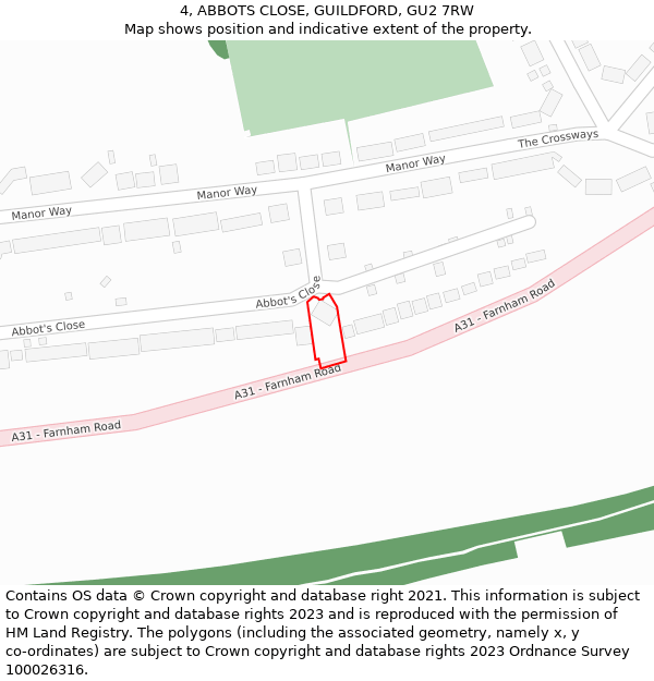 4, ABBOTS CLOSE, GUILDFORD, GU2 7RW: Location map and indicative extent of plot