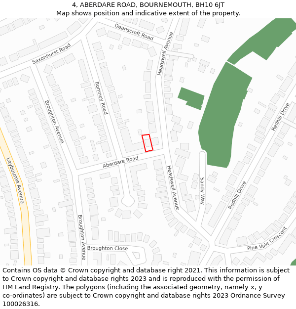 4, ABERDARE ROAD, BOURNEMOUTH, BH10 6JT: Location map and indicative extent of plot