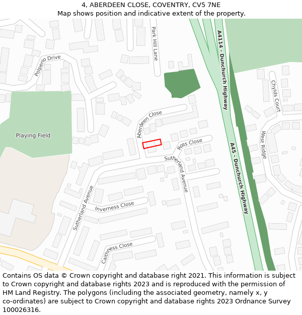 4, ABERDEEN CLOSE, COVENTRY, CV5 7NE: Location map and indicative extent of plot