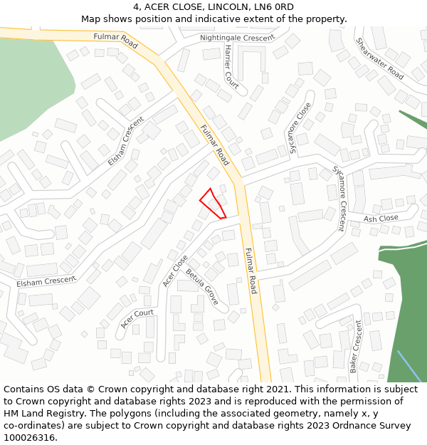 4, ACER CLOSE, LINCOLN, LN6 0RD: Location map and indicative extent of plot