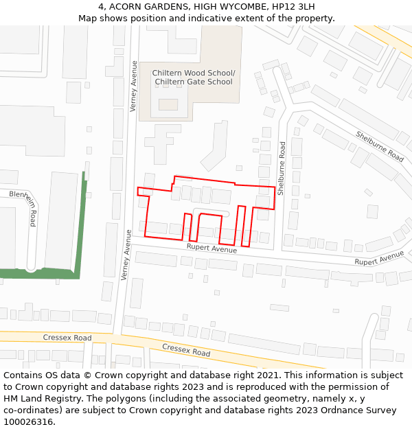 4, ACORN GARDENS, HIGH WYCOMBE, HP12 3LH: Location map and indicative extent of plot