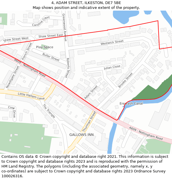 4, ADAM STREET, ILKESTON, DE7 5BE: Location map and indicative extent of plot