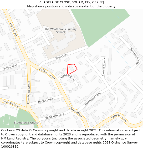 4, ADELAIDE CLOSE, SOHAM, ELY, CB7 5FJ: Location map and indicative extent of plot