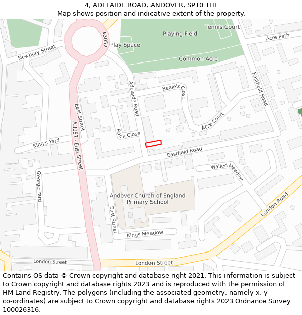 4, ADELAIDE ROAD, ANDOVER, SP10 1HF: Location map and indicative extent of plot