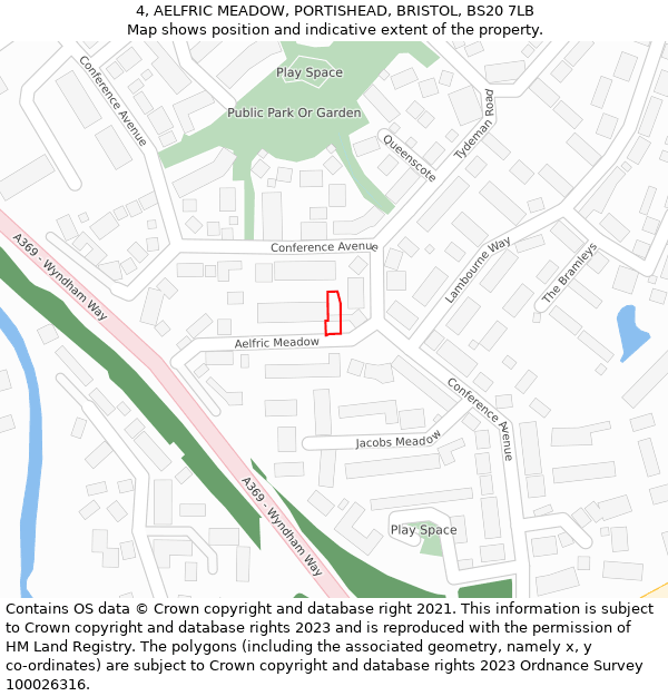 4, AELFRIC MEADOW, PORTISHEAD, BRISTOL, BS20 7LB: Location map and indicative extent of plot