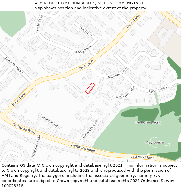 4, AINTREE CLOSE, KIMBERLEY, NOTTINGHAM, NG16 2TT: Location map and indicative extent of plot