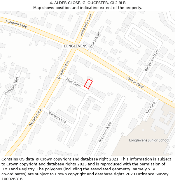 4, ALDER CLOSE, GLOUCESTER, GL2 9LB: Location map and indicative extent of plot