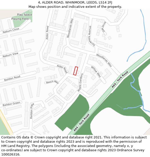 4, ALDER ROAD, WHINMOOR, LEEDS, LS14 2FJ: Location map and indicative extent of plot