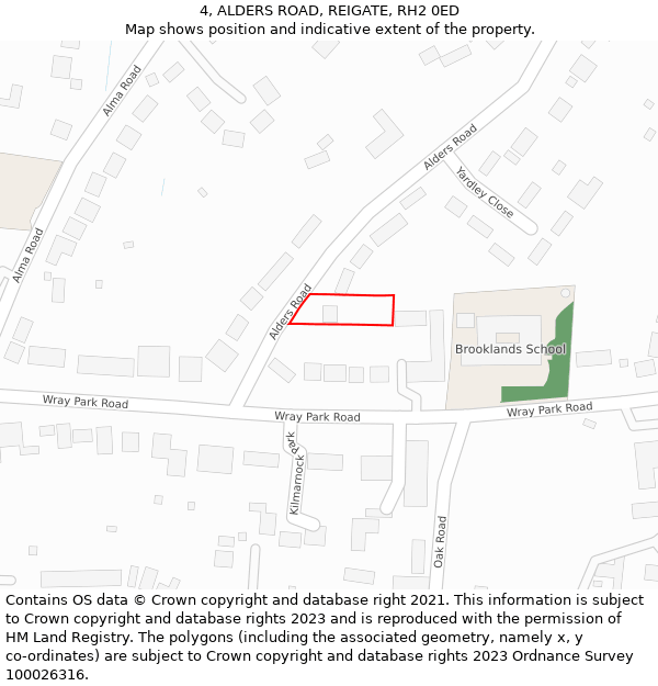 4, ALDERS ROAD, REIGATE, RH2 0ED: Location map and indicative extent of plot