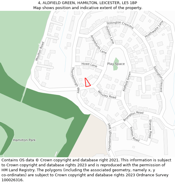 4, ALDFIELD GREEN, HAMILTON, LEICESTER, LE5 1BP: Location map and indicative extent of plot