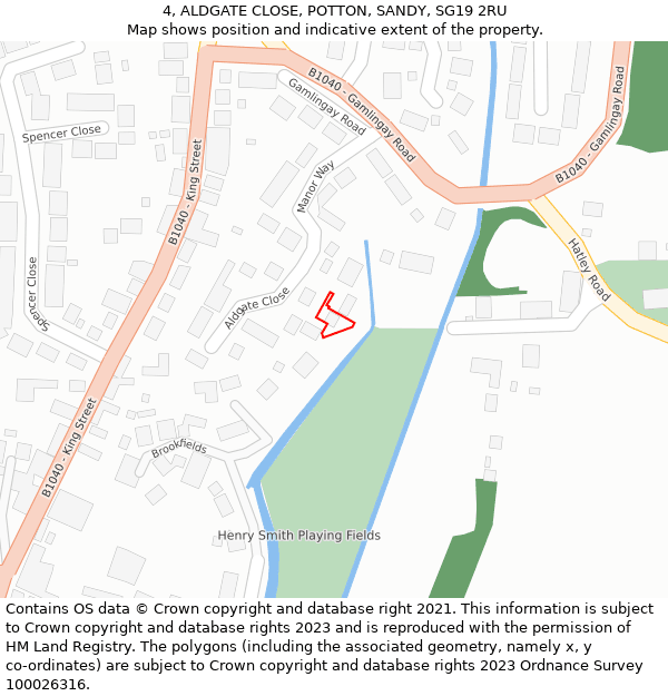 4, ALDGATE CLOSE, POTTON, SANDY, SG19 2RU: Location map and indicative extent of plot