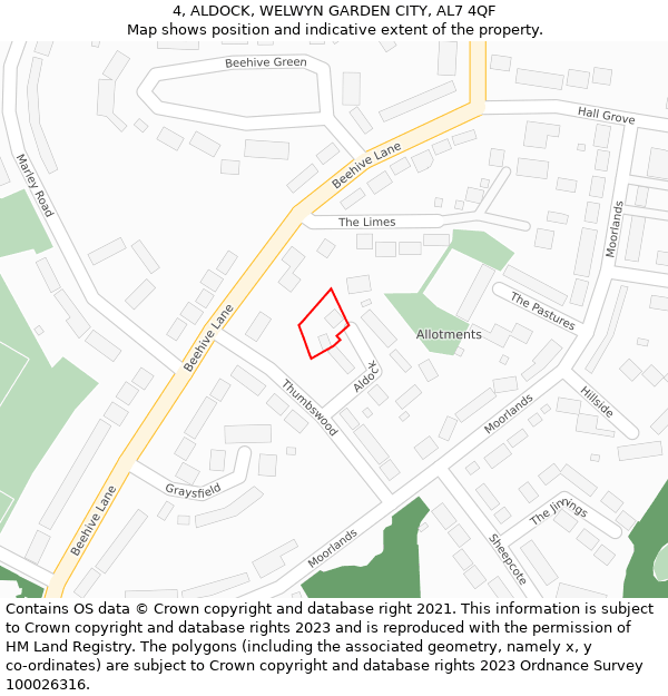 4, ALDOCK, WELWYN GARDEN CITY, AL7 4QF: Location map and indicative extent of plot