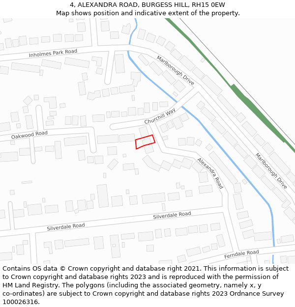 4, ALEXANDRA ROAD, BURGESS HILL, RH15 0EW: Location map and indicative extent of plot