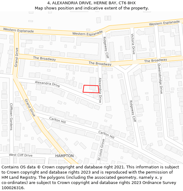 4, ALEXANDRIA DRIVE, HERNE BAY, CT6 8HX: Location map and indicative extent of plot