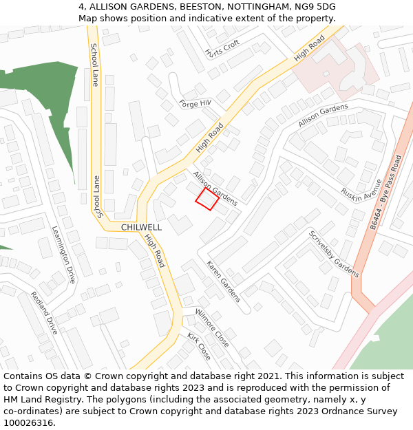 4, ALLISON GARDENS, BEESTON, NOTTINGHAM, NG9 5DG: Location map and indicative extent of plot