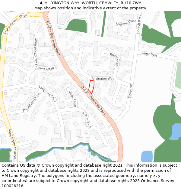 4, ALLYINGTON WAY, WORTH, CRAWLEY, RH10 7WA: Location map and indicative extent of plot