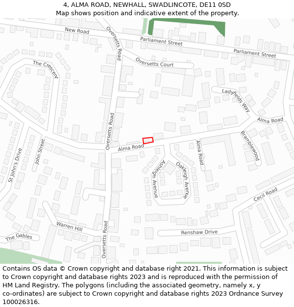 4, ALMA ROAD, NEWHALL, SWADLINCOTE, DE11 0SD: Location map and indicative extent of plot