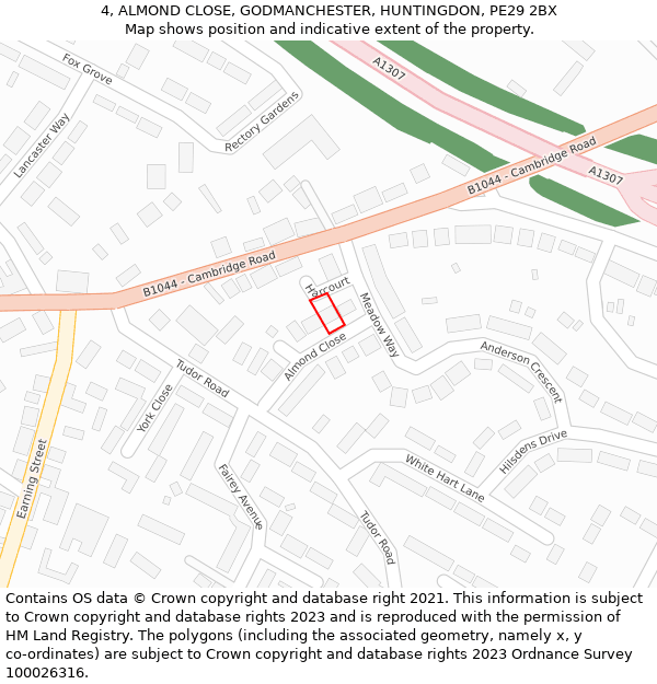 4, ALMOND CLOSE, GODMANCHESTER, HUNTINGDON, PE29 2BX: Location map and indicative extent of plot