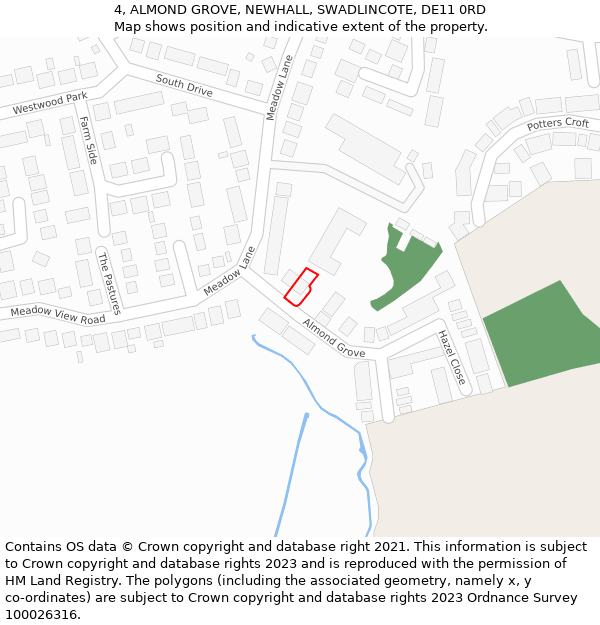 4, ALMOND GROVE, NEWHALL, SWADLINCOTE, DE11 0RD: Location map and indicative extent of plot