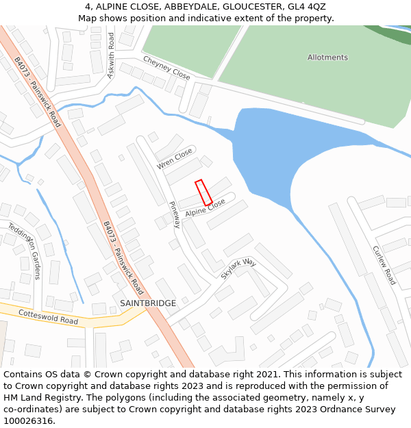 4, ALPINE CLOSE, ABBEYDALE, GLOUCESTER, GL4 4QZ: Location map and indicative extent of plot