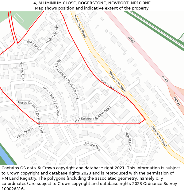 4, ALUMINIUM CLOSE, ROGERSTONE, NEWPORT, NP10 9NE: Location map and indicative extent of plot