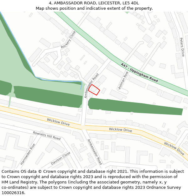 4, AMBASSADOR ROAD, LEICESTER, LE5 4DL: Location map and indicative extent of plot