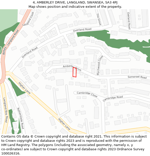 4, AMBERLEY DRIVE, LANGLAND, SWANSEA, SA3 4PJ: Location map and indicative extent of plot